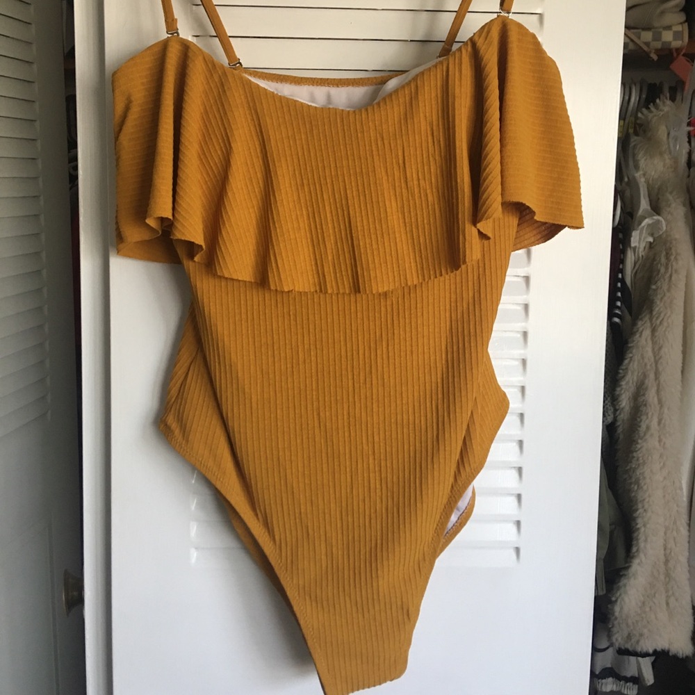 Gold ruffle one piece